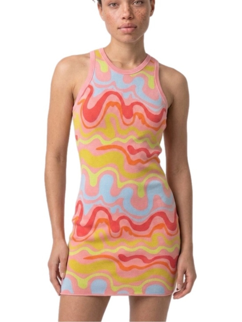 Nicole Miller | Chakra Waves Mini Multicolor Swirl Dress Pink Multi